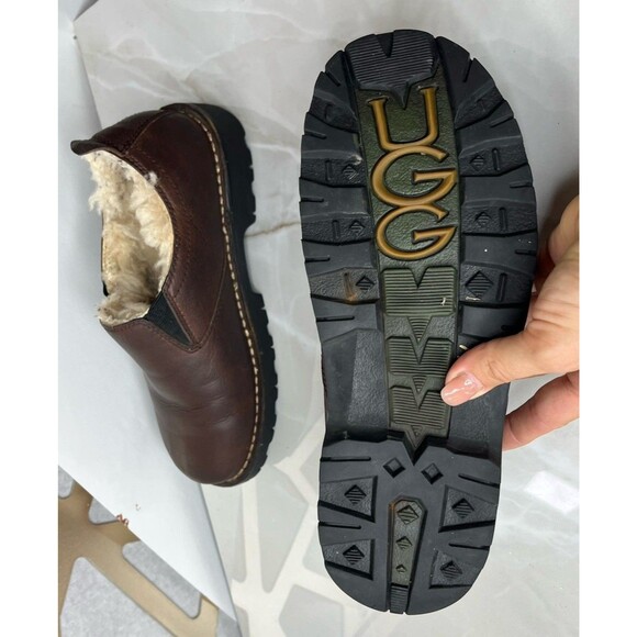 UGG Brown Leather Slip On Winter Shoes Men Sz 8 Fur Wool Shearling Lined 5141 main image 13